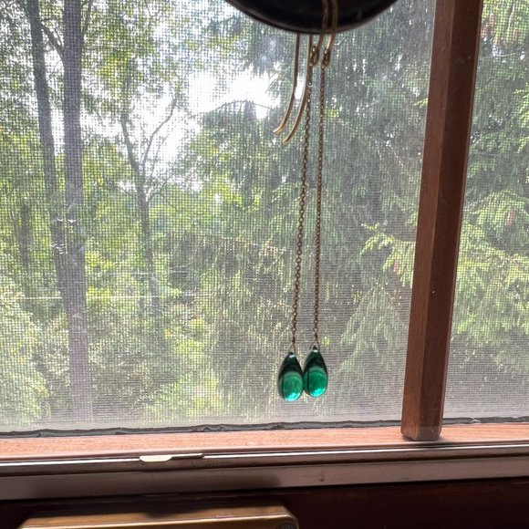 Vtg Green Quartz Teardrop Shoulder Duster Earrings Borealis Jewelry of New York - Picture 6 of 8